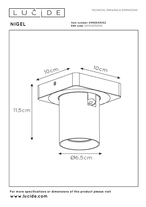 Lucide NIGEL - Ceiling spotlight - LED Dim to warm - GU10 - 1x5W 2200K/3000K - Matt Gold / Brass - technical